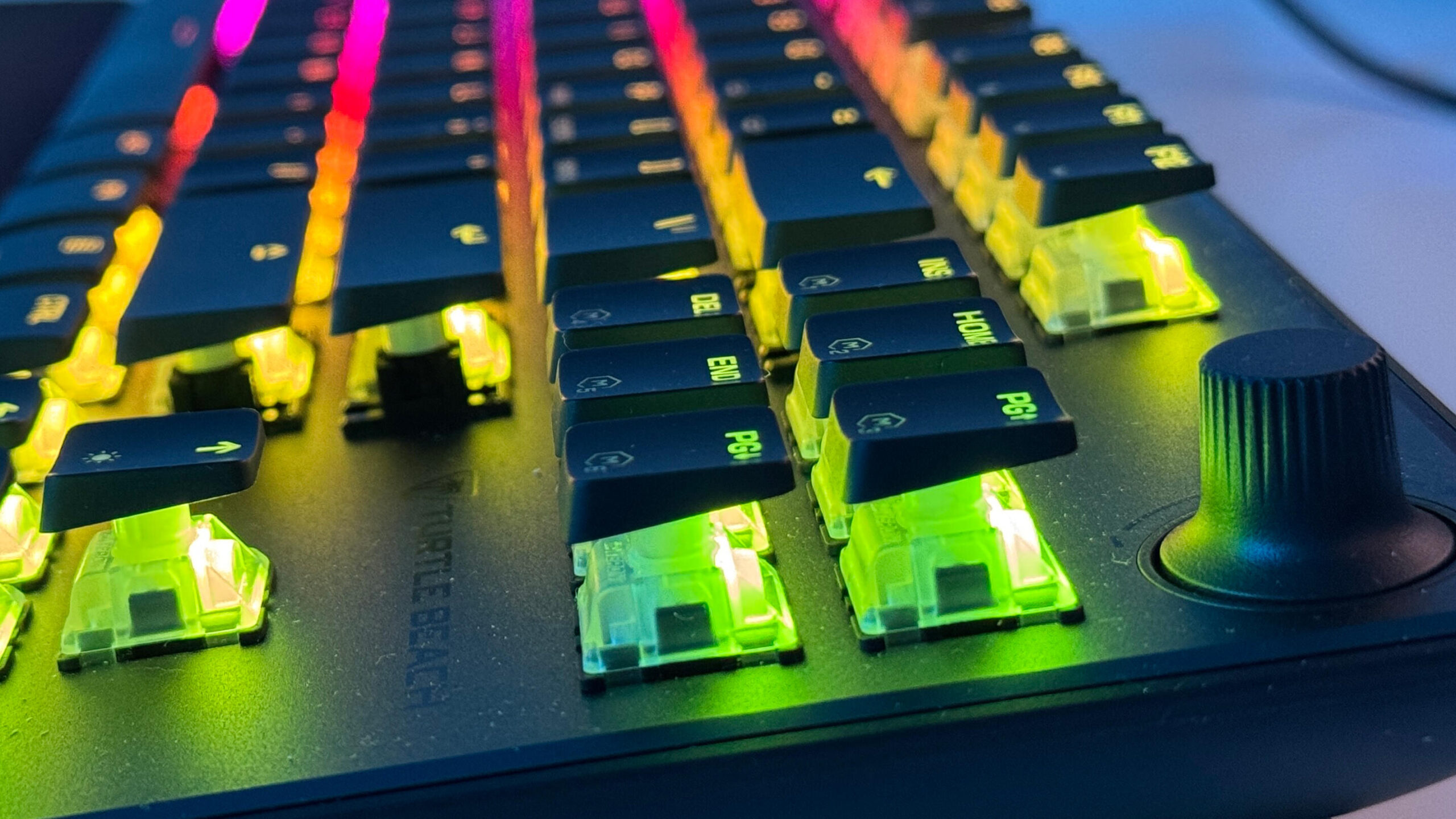 A closeup of the Turtle Beach Vulkan keyboard keys from the right side.