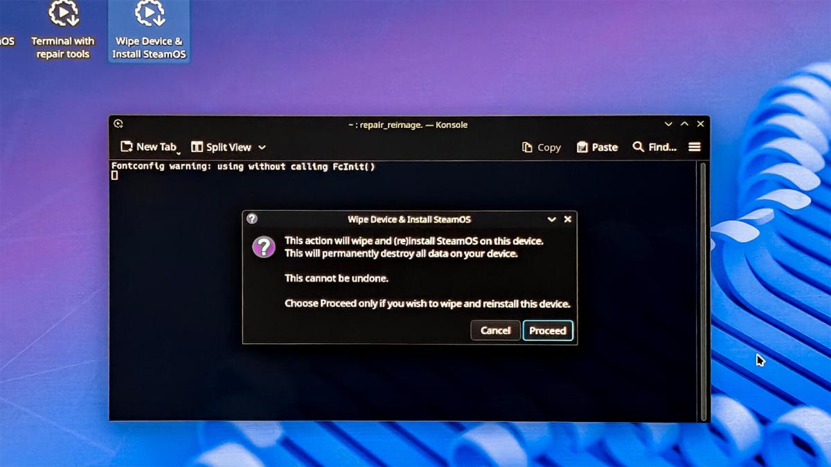 Wipe drive warning in SteamOS install.